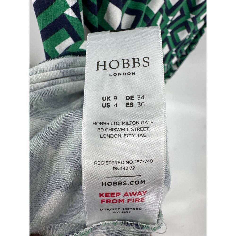 Hobbs London Jasmine Printed Wrap Dress Blue/ Green Geometric print Size 4 - Picture 7 of 8